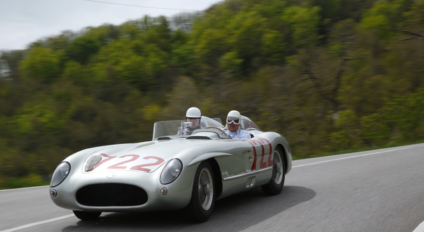 Stirling Moss at Mille Miglia in Mercedes-Benz 300 SLR